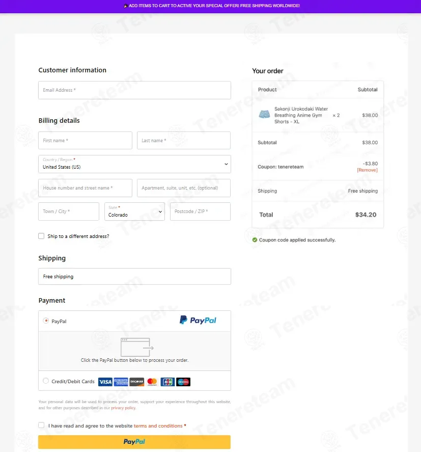 Anime Gym Gear coupon code: 10% off with TENERETEAM. Tested and valid as 3 months ago.