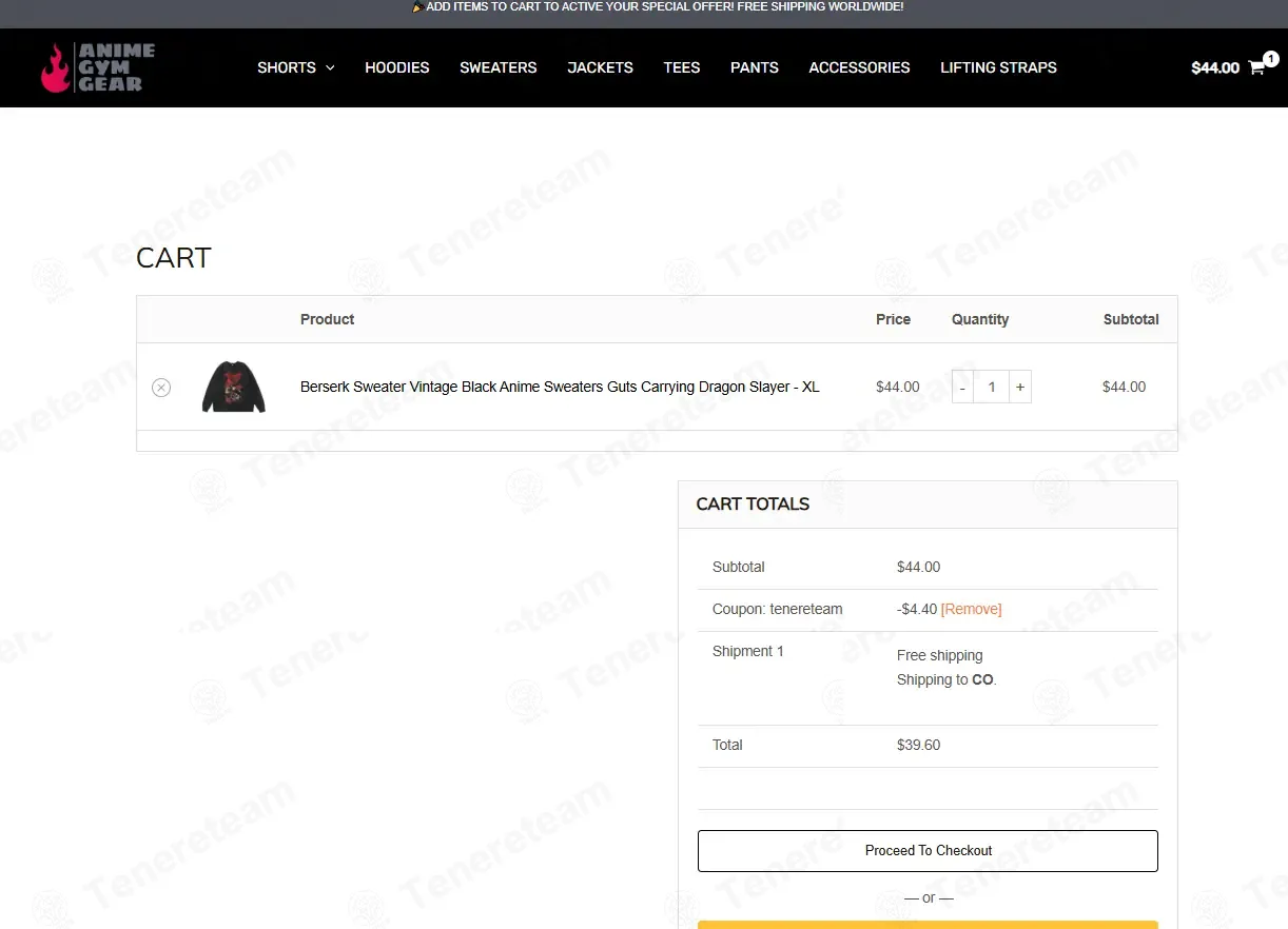 Anime Gym Gear coupon code: 10% off with TENERETEAM. Tested and valid as 3 months ago.