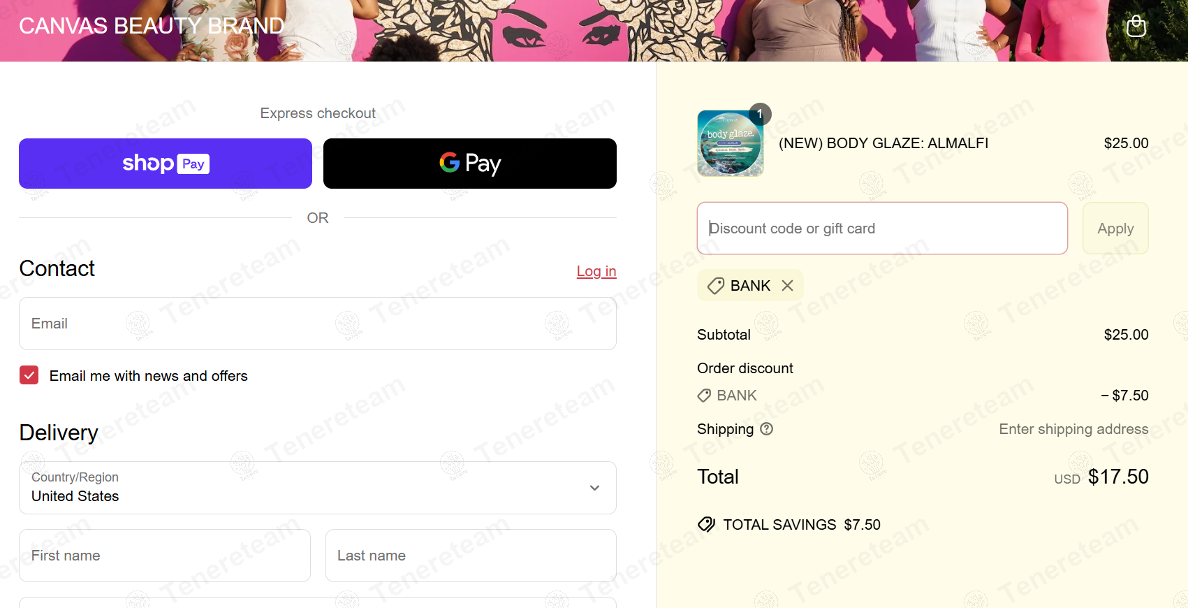 Canvas Beauty Brand coupon code: 30% off with BANK. Tested and valid as 10 months ago.