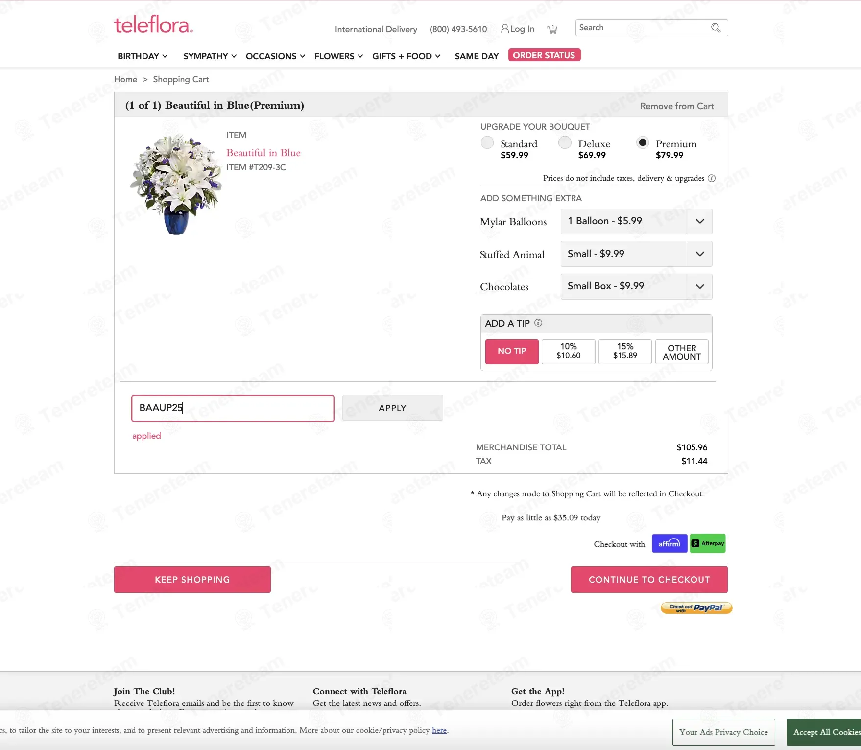 Teleflora coupon code: 25% off with BAAUP25. Tested and valid as 2 weeks ago.