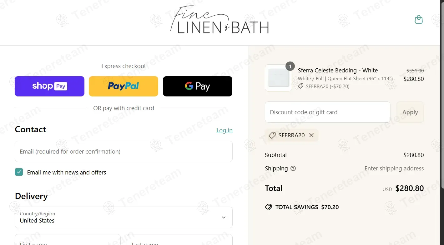Fine Linen And Bath coupon code: 20% off with SFERRA20. Tested and valid as 1 year ago.
