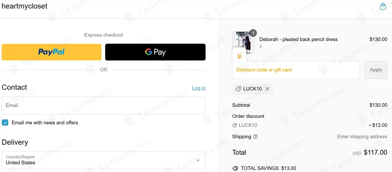 Heart My Closet coupon code: 10% off with LUCK10. Tested and valid as 1 year ago.
