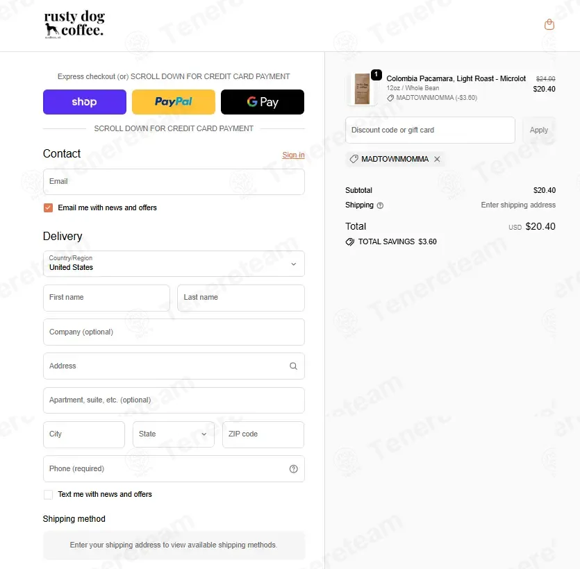 Rusty Dog Coffee coupon code: 15% off with MADTOWNMOMMA. Tested and valid as 2 weeks ago.