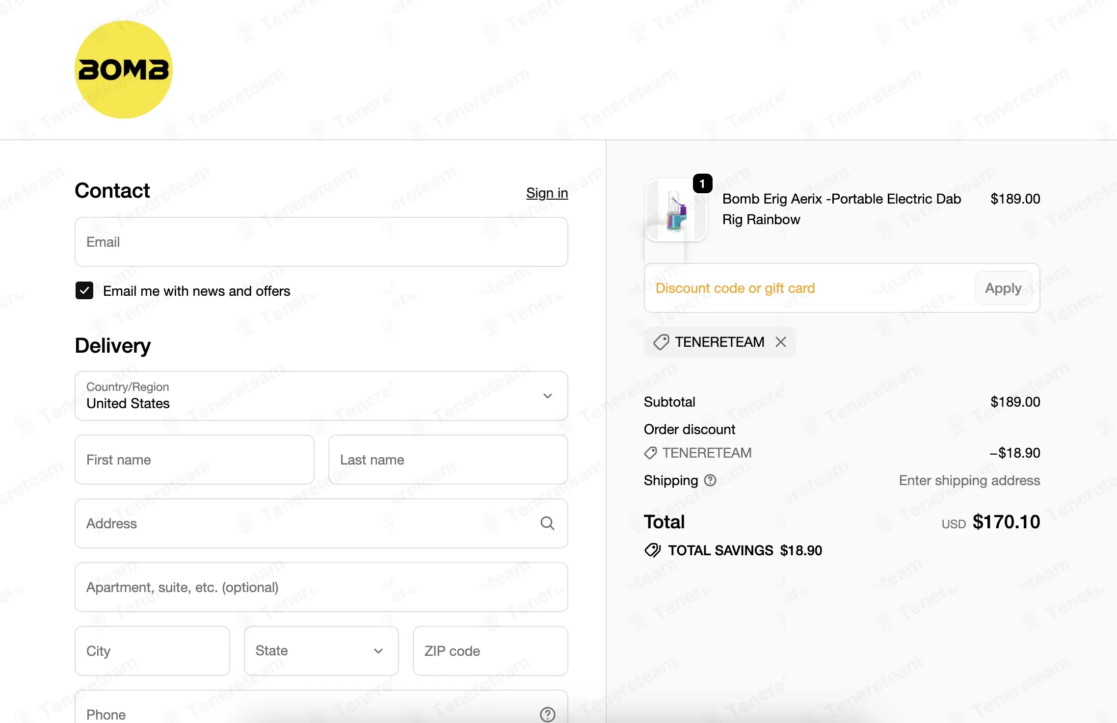Bomb Official coupon code: 10% off with TENERETEAM. Tested and valid as 1 month ago.