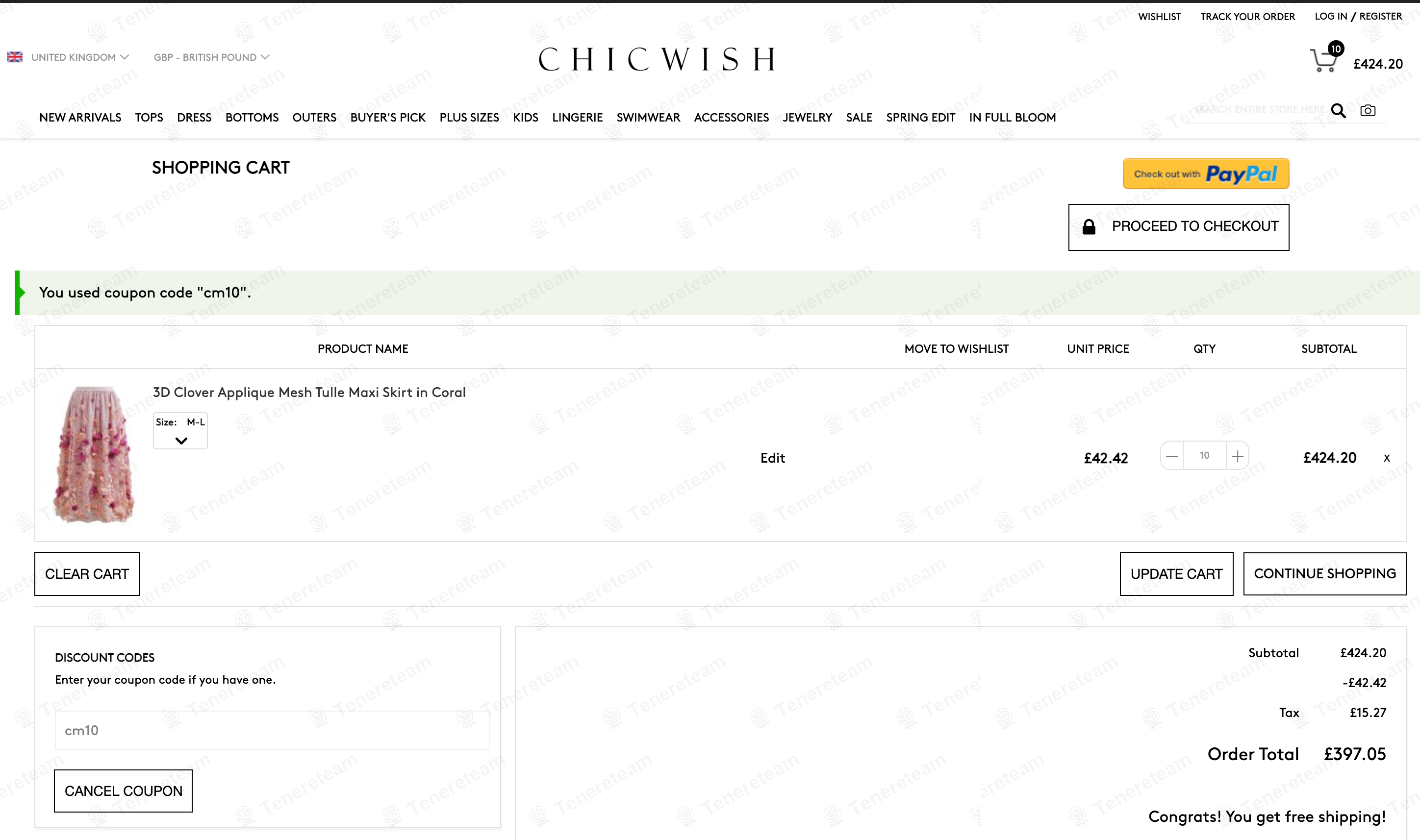 Chicwish Uk coupon code: 10% off with cm10. Tested and valid as 1 year ago.