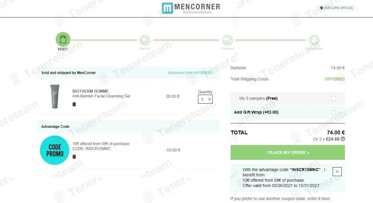 Mencorner coupon code: €10 off with INSCR10MNC. Tested and valid as 1 month ago.