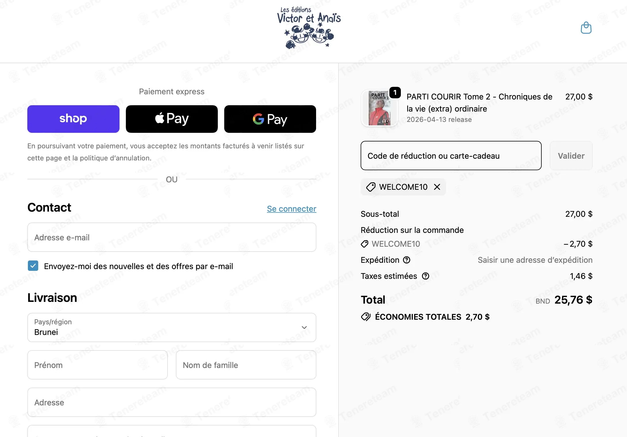 Victor et Anais coupon code: 10% off with WELCOME10. Tested and valid as 4 months ago.