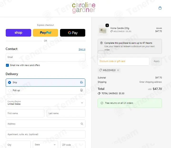 Caroline Gardner coupon code: 10% off with WELCOME10. Tested and valid as 7 months ago.