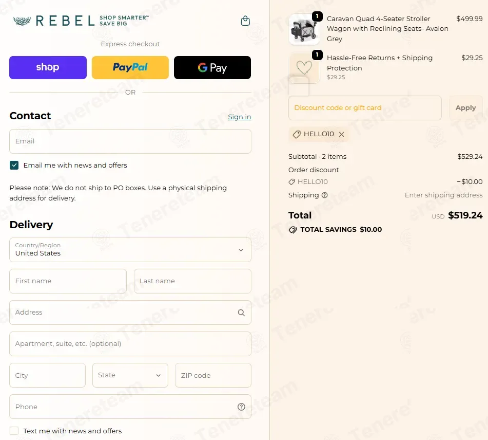 Rebelstork coupon code: $10 off with HELLO10. Tested and valid as 7 months ago.