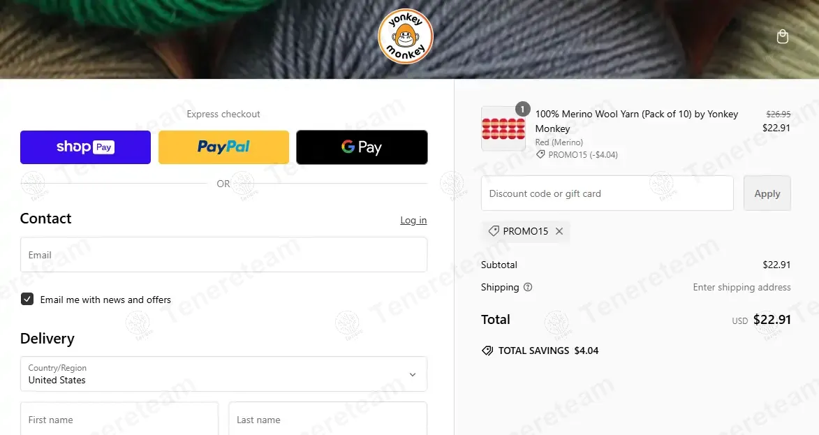 Yonkey Monkey Yarn Shop coupon code: 15% off with PROMO15. Tested and valid as 1 year ago.