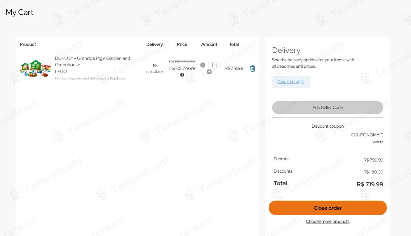 Lego Store BR coupon code: 10% off with CUPONOMIA10. Tested and valid as 11 months ago.