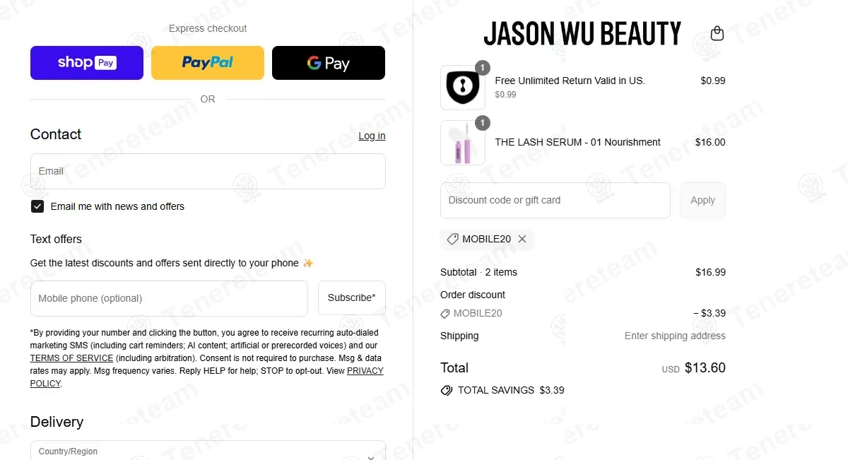 Jason Wu Beauty coupon code: 20% off with MOBILE20. Tested and valid as 10 months ago.