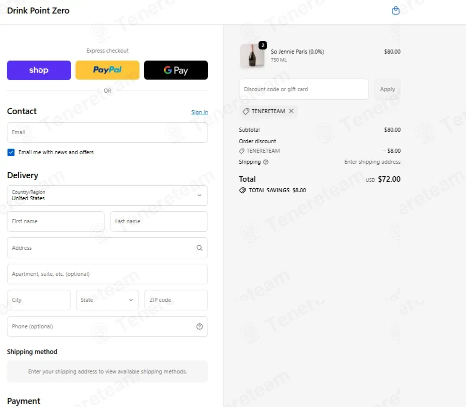 Drink Point Zero coupon code: 10% off with TENERETEAM. Tested and valid as 2 weeks ago.