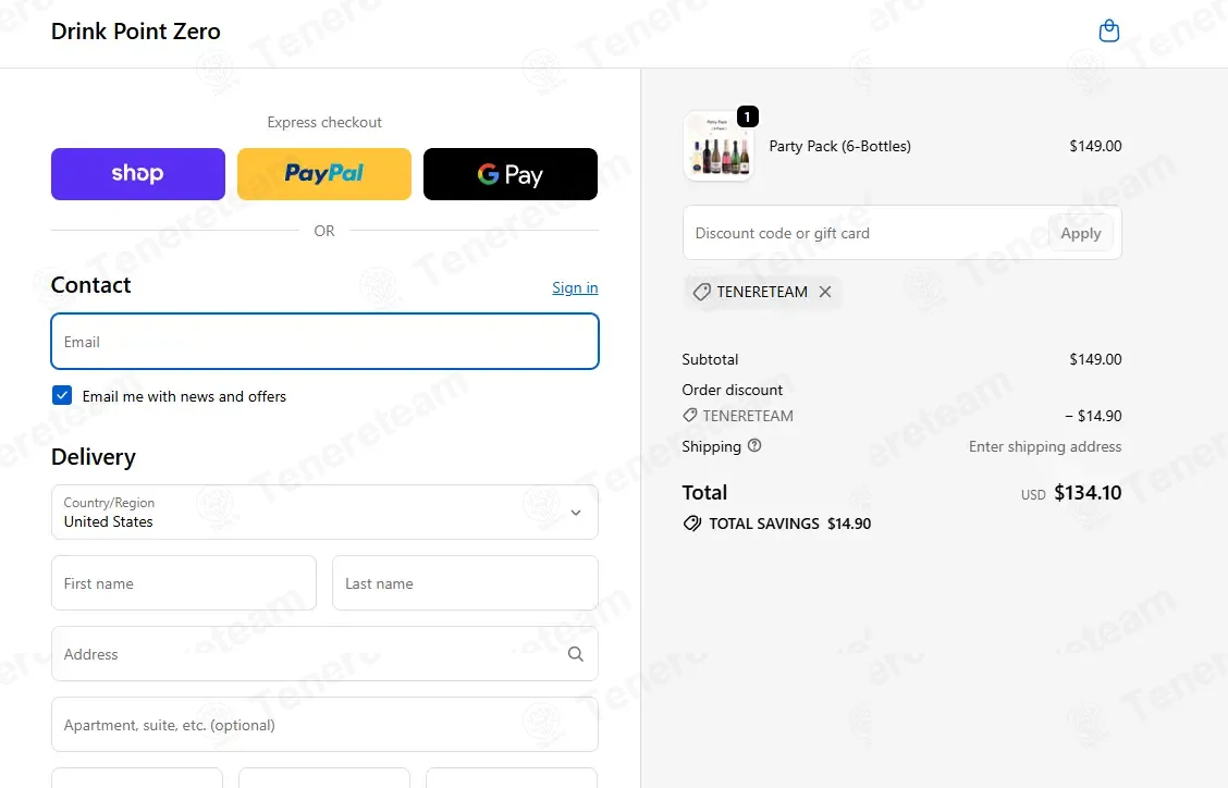 Drink Point Zero coupon code: 10% off with TENERETEAM. Tested and valid as 2 weeks ago.