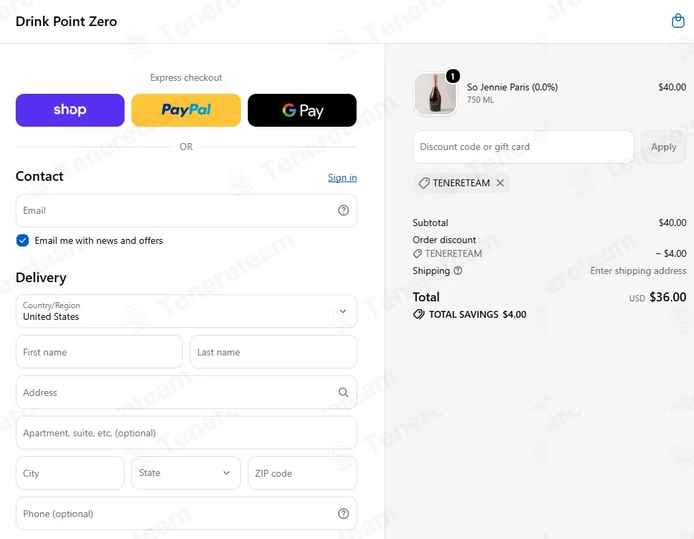 Drink Point Zero coupon code: 10% off with TENERETEAM. Tested and valid as 2 weeks ago.