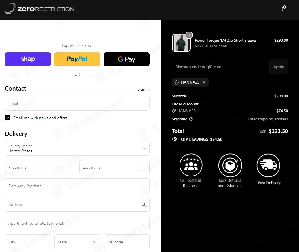 Zero Restriction coupon code: 25% off with Hanna25. Tested and valid as 4 weeks ago.