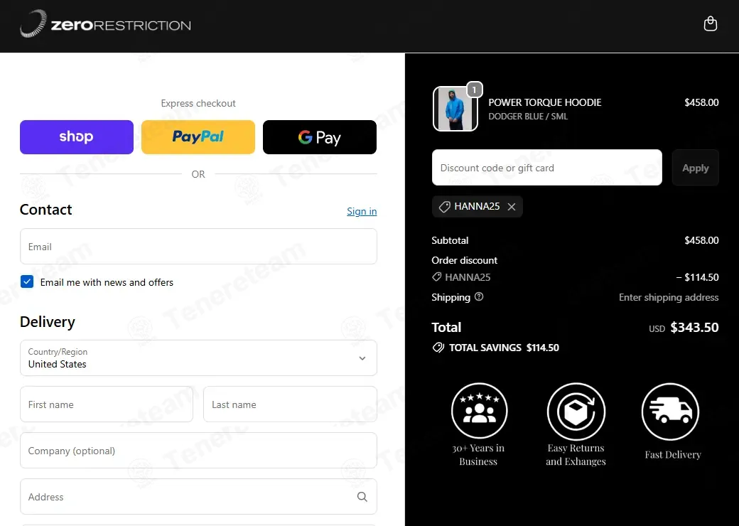 Zero Restriction coupon code: 25% off with Hanna25. Tested and valid as 4 weeks ago.