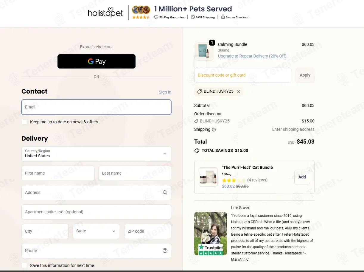 HolistaPet coupon code: 25% off with BLINDHUSKY25. Tested and valid as 1 month ago.