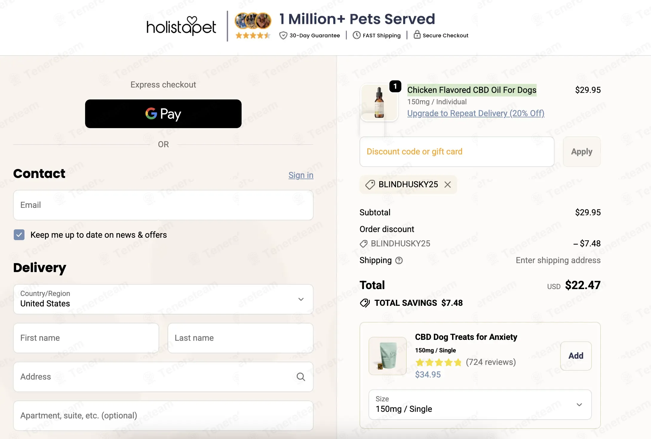 HolistaPet coupon code: 25% off with BLINDHUSKY25. Tested and valid as 1 month ago.