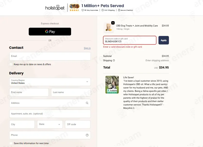 HolistaPet coupon code: 25% off with BLINDHUSKY25. Tested and valid as 1 month ago.