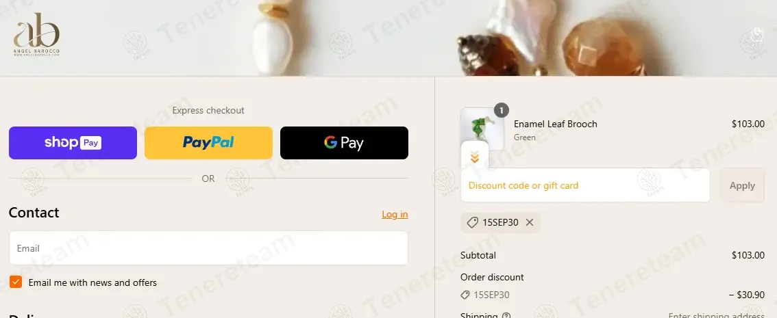Angel Barocco coupon code: 30% off with 15sep30. Tested and valid as 1 year ago.