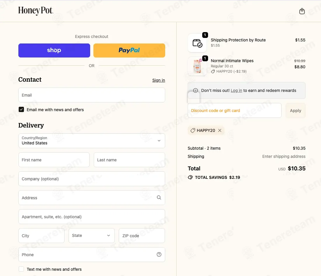 The Honey Pot coupon code: 20% off with HAPPY20. Tested and valid as 1 month ago.