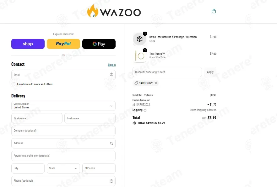 Wazoo Survival Gear coupon code: 20% off with SARGE2022. Tested and valid as 1 week ago.