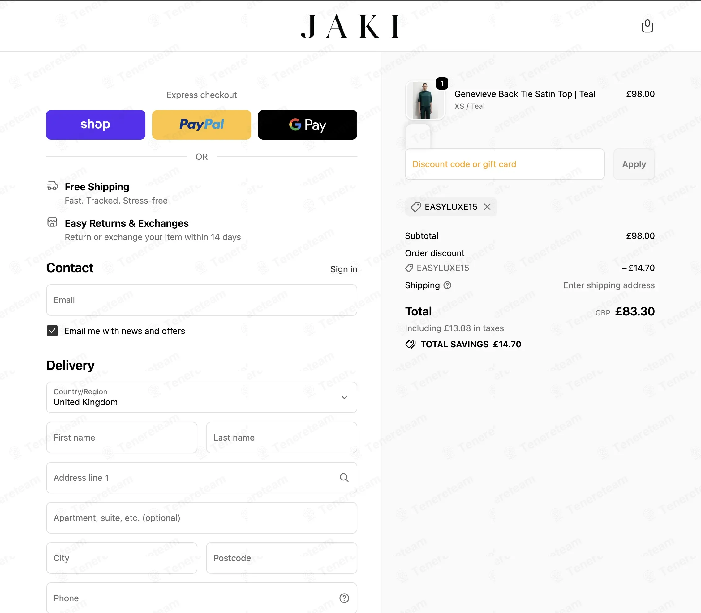 Jaki London coupon code: 15% off with EASYLUXE15. Tested and valid as 3 months ago.