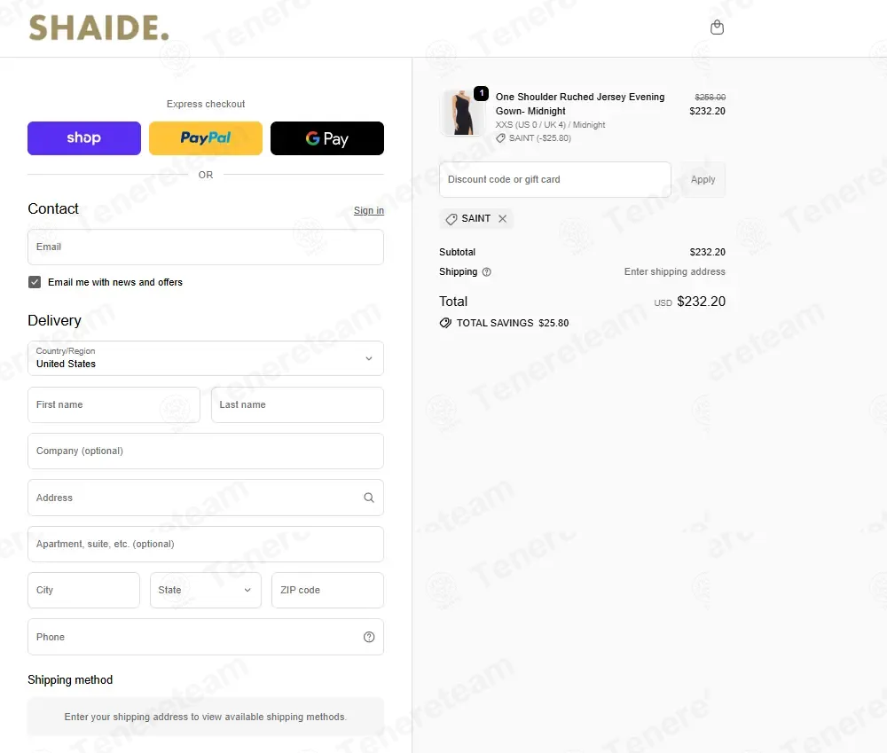 Shaide Boutique coupon code: 10% off with SAINT. Tested and valid as 1 month ago.