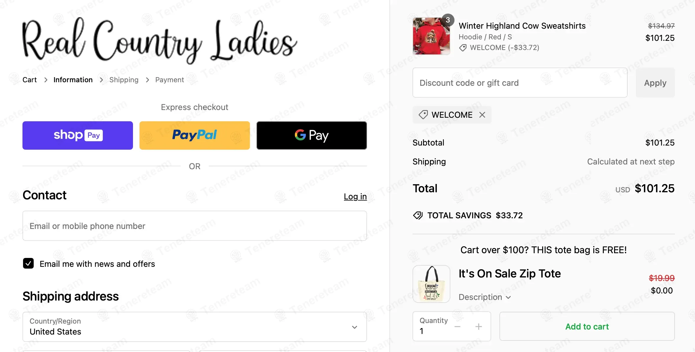 Real Country Ladies coupon code: 25% off with WELCOME. Tested and valid as 1 year ago.