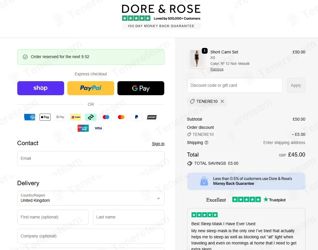 Dore & Rose coupon code: 10% off with TENERE10. Tested and valid as 3 weeks ago.