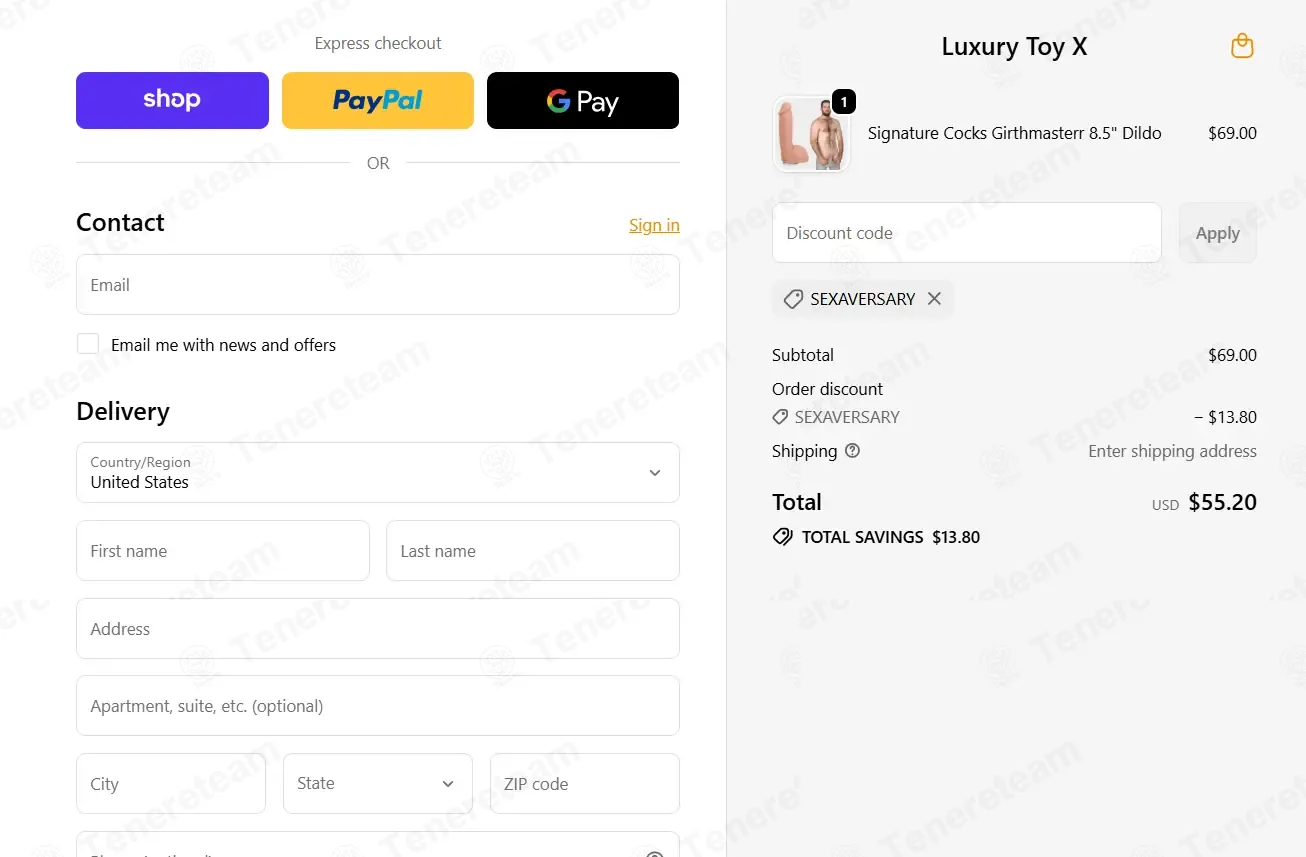 Luxury Toy X coupon code: 20% off with SEXAVERSARY. Tested and valid as 1 month ago.