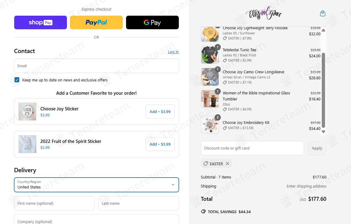 Elly and Grace coupon code: 20% off with EASTER. Tested and valid as 6 months ago.