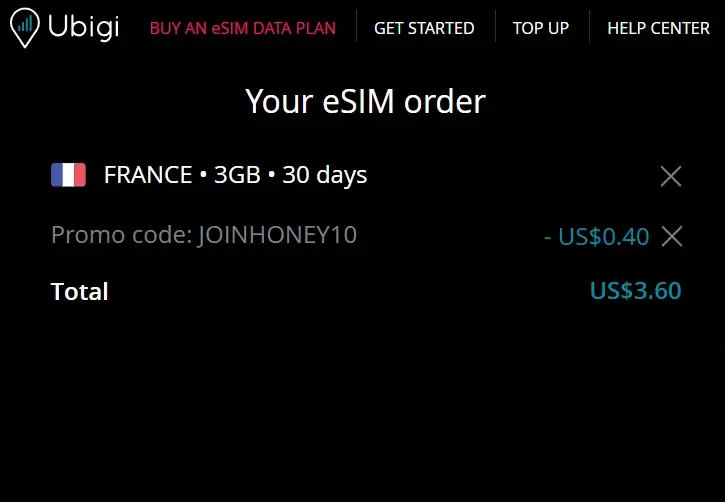 Ubigi eSIM coupon code: 10% off with JOINHONEY10. Tested and valid as 1 year ago.