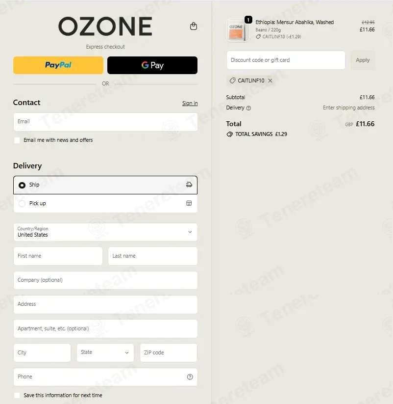 Ozone Coffee coupon code: 10% off with CAITLINF10. Tested and valid as 7 months ago.