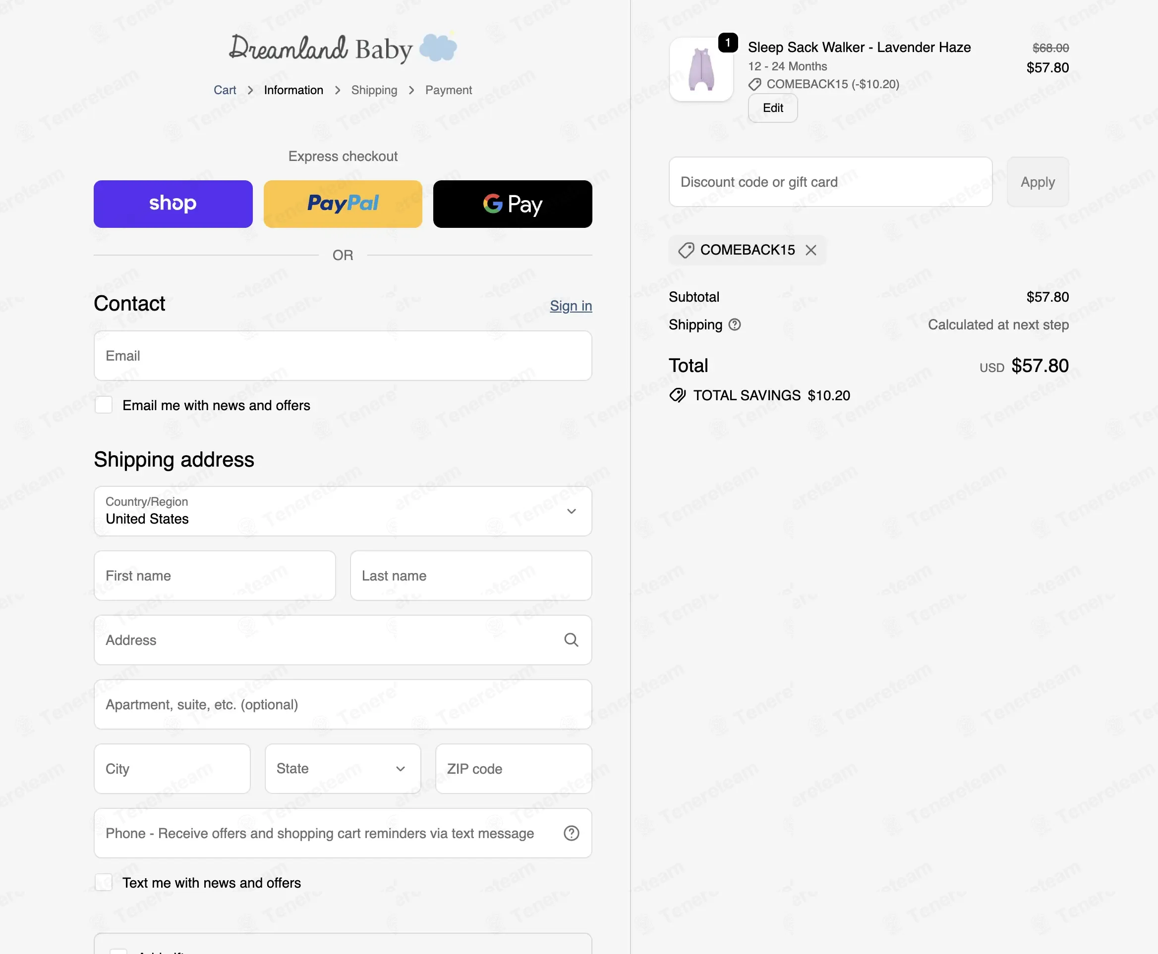 Dreamland Baby coupon code: 15% off with COMEBACK15. Tested and valid as 1 month ago.