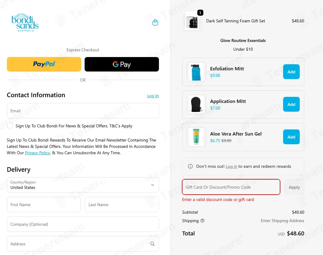 Bondi Sands AU coupon code: 10% off with ADB02. Tested and valid as 3 months ago.