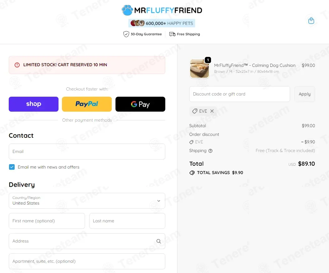 MrFluffyFriend coupon code: 10% off with EVE. Tested and valid as 2 months ago.