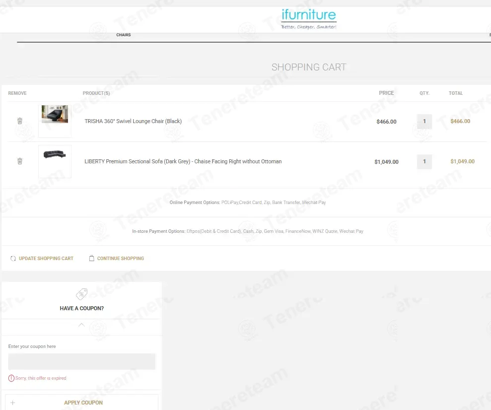 I Furniture coupon code: $5 off with NewsLetter84121b19-d276. Tested and valid as 4 months ago.