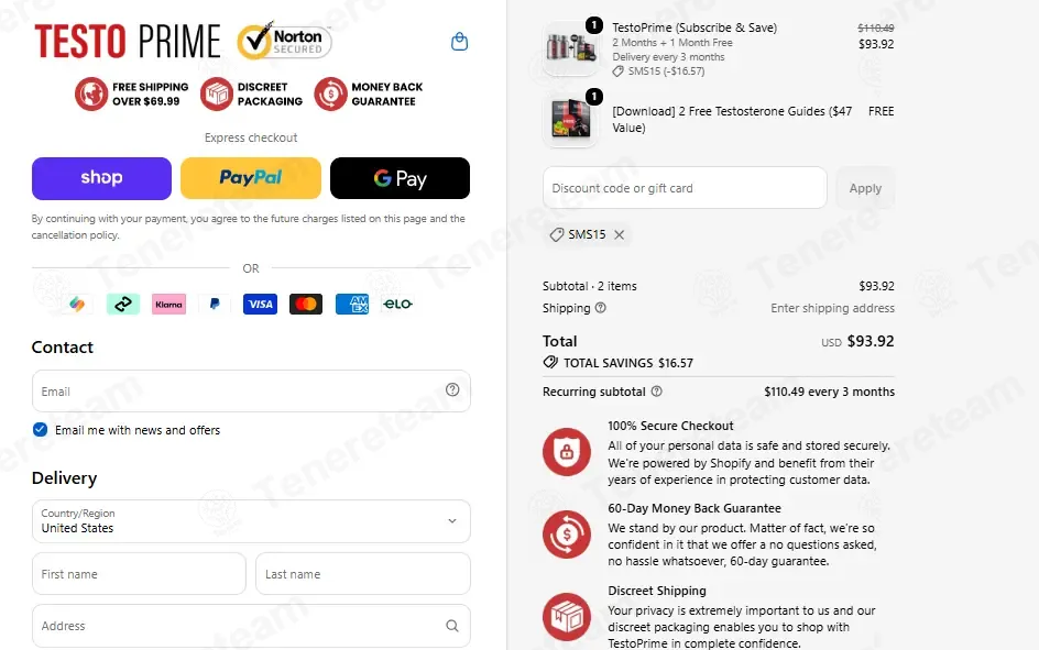 Testoprime coupon code: 15% off with SMS15. Tested and valid as 2 weeks ago.