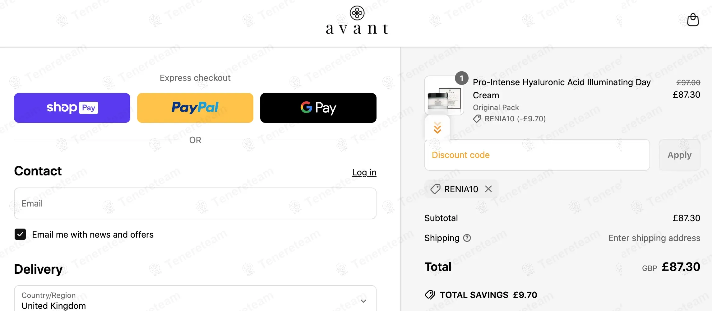 Avant Skincare coupon code: 10% off with RENIA10. Tested and valid as 1 year ago.