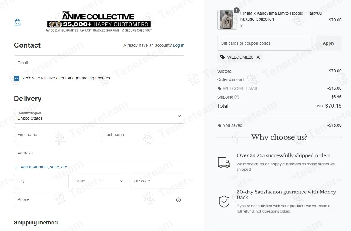 The Anime Collective coupon code: 20% off with WELCOME20. Tested and valid as 10 months ago.