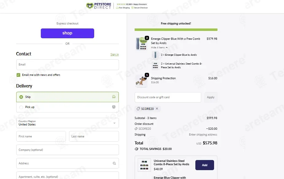 Pet Store Direct coupon code: $20 off with score20. Tested and valid as 4 weeks ago.