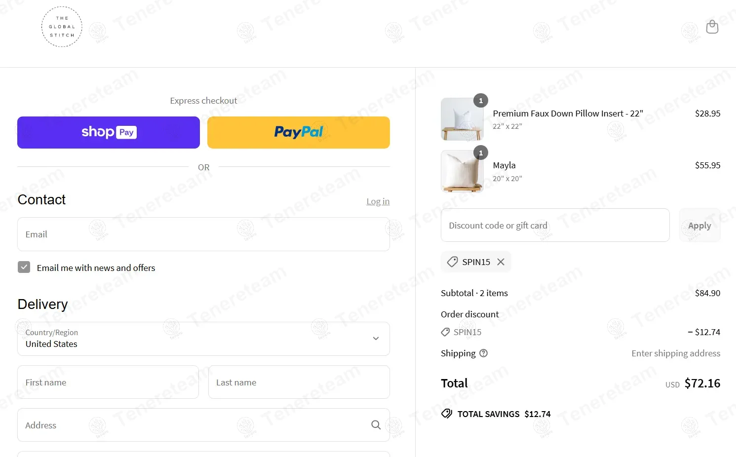 The Global Stitch coupon code: 10% off with SPIN15. Tested and valid as 1 year ago.