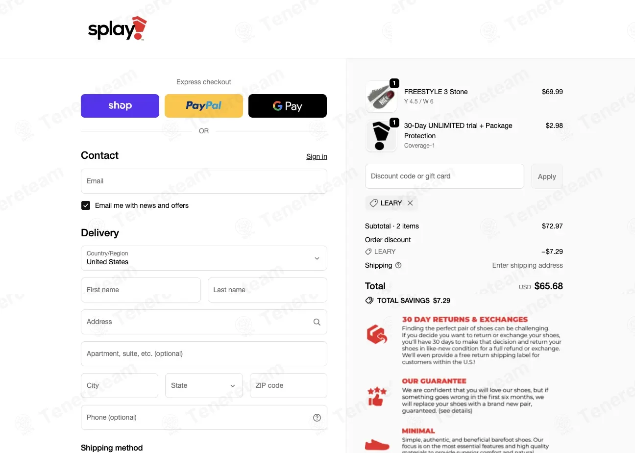 Splay Shoes coupon code: 10% off with LEARY. Tested and valid as 2 weeks ago.