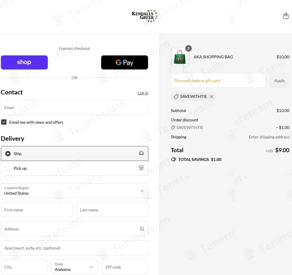 Kendalls Greek coupon code: 10% off with SAVEWITHTIE. Tested and valid as 9 months ago.