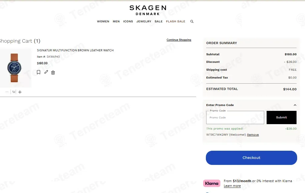 Skagen coupon code verified as working at checkout