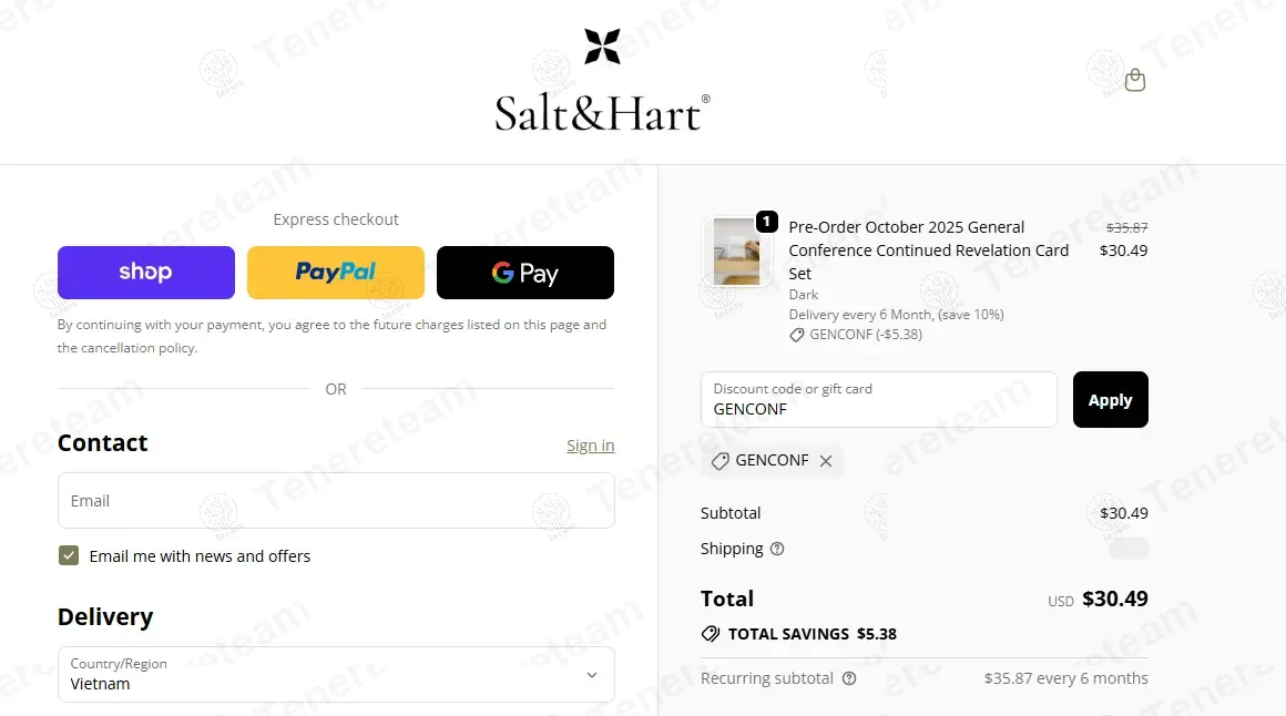 Salt and Hart coupon code: 15% off with GENCONF. Tested and valid as 7 months ago.