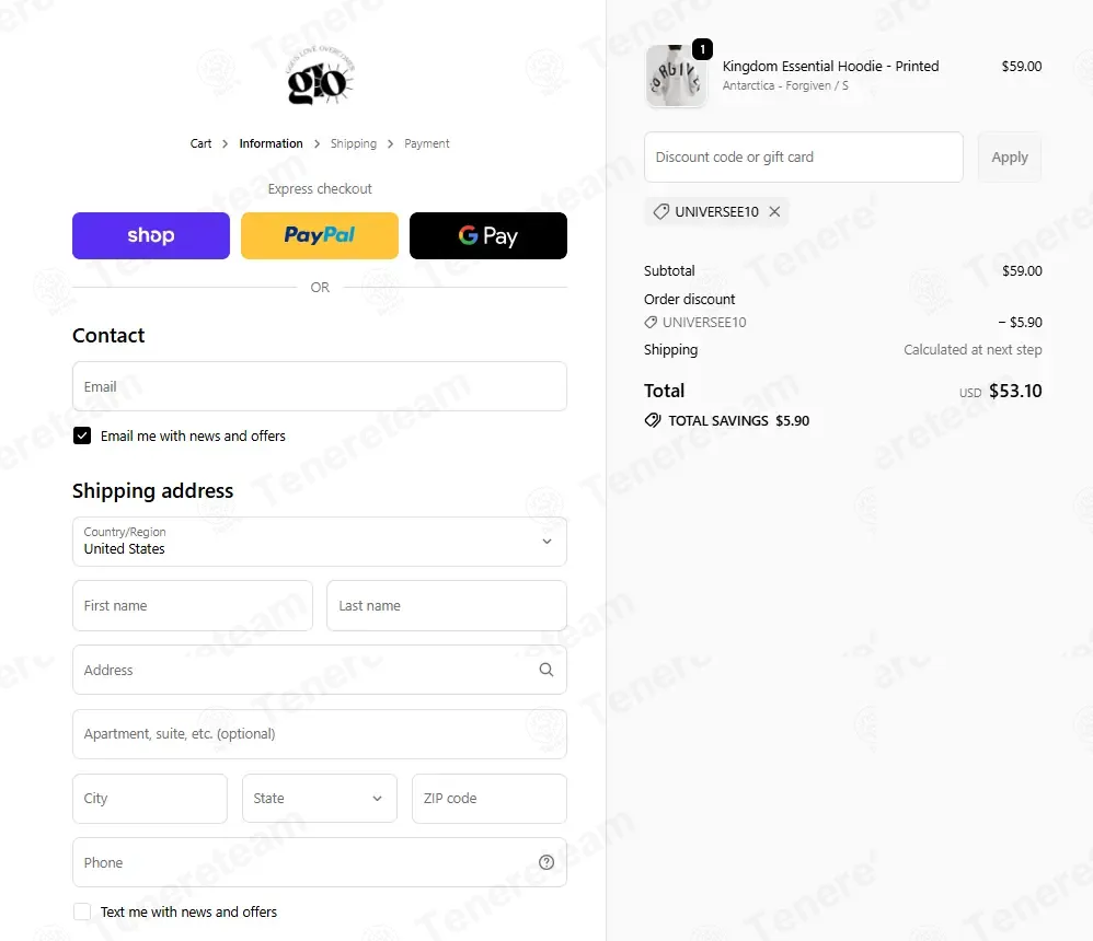 Godsloveovercomes coupon code: 10% off with UNIVERSEE10. Tested and valid as 2 weeks ago.
