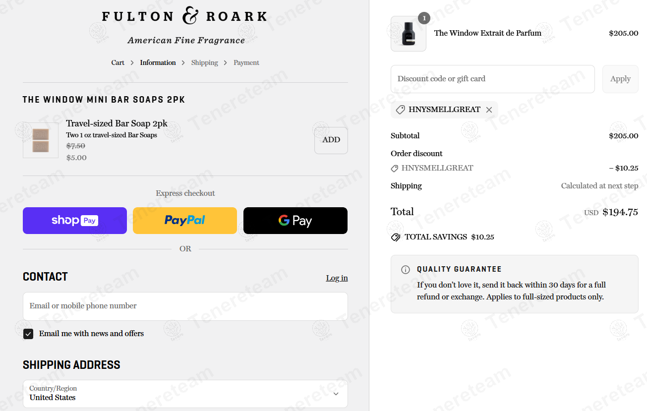 Fulton And Roark coupon code: 5% off with HNYSMELLGREAT. Tested and valid as 1 year ago.